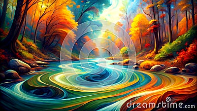 The Rhythm of Nature: An Abstract Interpretation of a Flowing Stream Generative Artificially generated Stock Photo