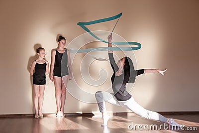 Rhythmic gymnastics. Ballet master class Stock Photo