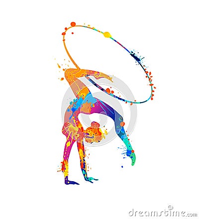 Rhythmic gymnastics girl with hoop. Dancer silhouette Vector Illustration