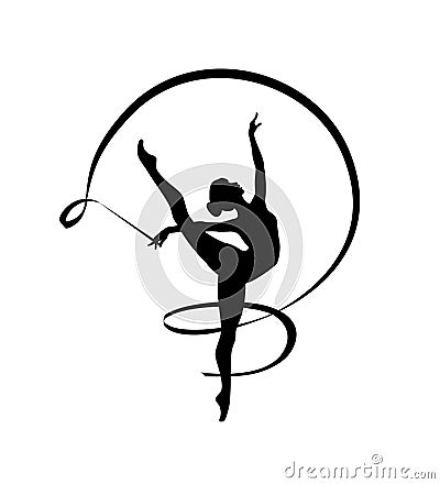 Rhythmic gymnastics girl with ribbon. Dancer silhouette Vector Illustration