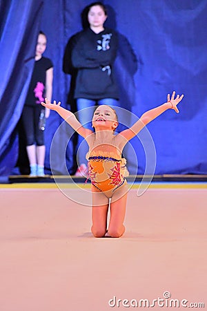 Rhythmic gymnastics girl 8 years old Editorial Stock Photo