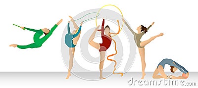 Rhythmic Gymnastics: Group in Color Stock Photo