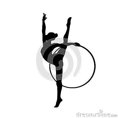 Rhythmic Gymnastics with Hoop Silhouette on white background Vector Illustration