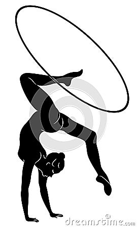 Rhythmic gymnastics. Silhouette of a girl with a hoop. Beautiful gymnast. The woman is slim and young. Vector illustation Stock Photo