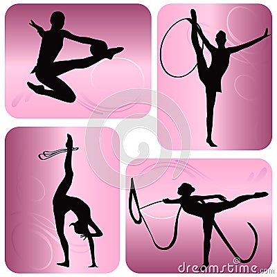 Rhythmic gymnastics silhouettes Vector Illustration