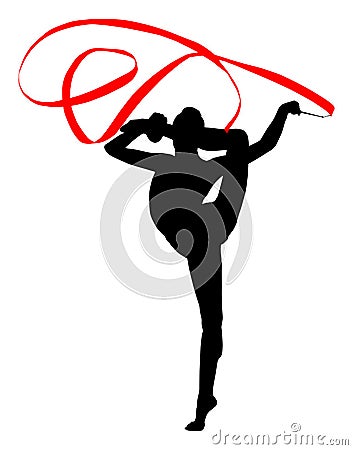 Rhythmic gymnastics. Tape. Gymnastics woman silhouette. Stock Photo