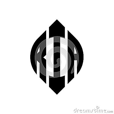 RIA circle letter logo design with circle and ellipse shape. RIA ellipse letters with typographic style. The three initials form a Vector Illustration
