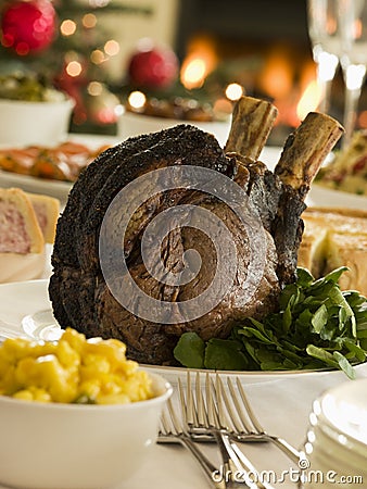 Rib of British Beef Boxing Day Buffet Stock Photo