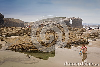Ribadeo, Lugo, Galicia - July 23, 2020: Beach of the Cathedrals Editorial Stock Photo
