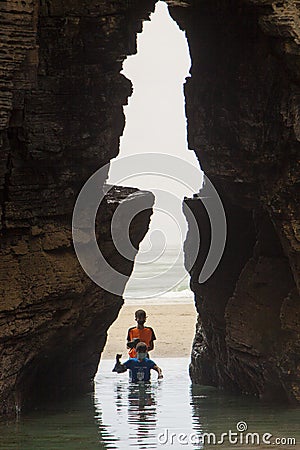 Ribadeo, Lugo, Galicia - July 23, 2020: Beach of the Cathedrals Editorial Stock Photo