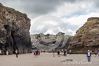 Ribadeo, Spain - Jun 22, 2023: Natural rock arches Cathedrals be Editorial Stock Photo