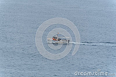 Ship in Ribadesella village aerial view in Asturias of Spain in summer Editorial Stock Photo