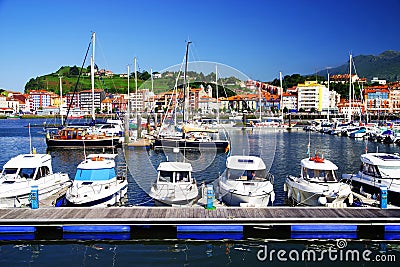 RIBADESELLA, ASTURIAS, SPAIN - MAY 15, 2019: Harbour and resort of Ribadesella Editorial Stock Photo