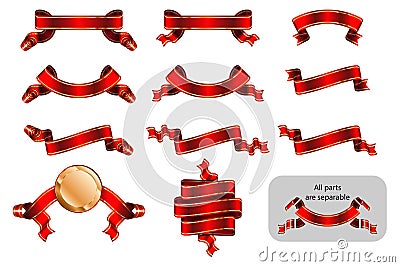 Ribbon Banner Label Sticker Solemn Achieving Set Version Red B Vector Illustration