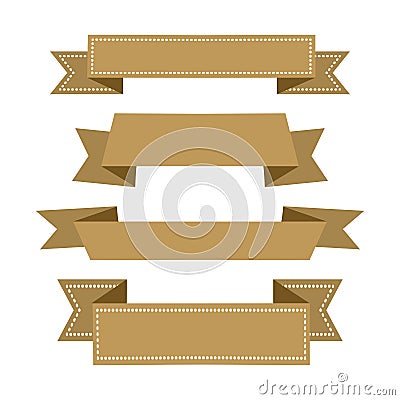 Ribbon banners, golden set. Christmas decorations. Vector Cartoon Illustration