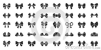 Ribbon bow gift black silhouette icon vector set Vector Illustration