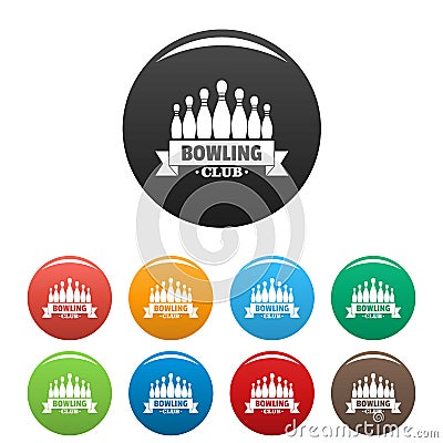 Ribbon bowling club icons set color Vector Illustration