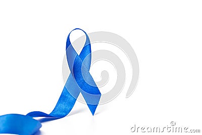 Ribbon cancer. Awareness of men health in November with blue prostate cancer ribbon isolated on white background. Adrenocortical Stock Photo
