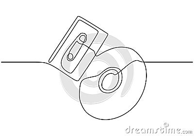 Ribbon cassette and cd or Compact disc. Continuous one line drawing minimalist design Vector Illustration