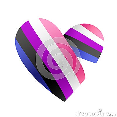 Ribbon in the colors of the flag of gender fluid pride in the shape of a heart. A colorful logo of one of the LGBT flags. Sexual Vector Illustration