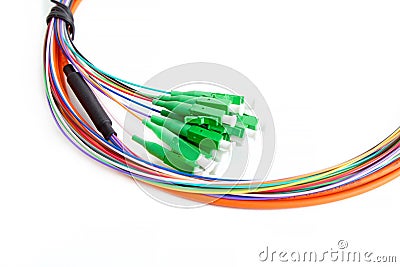 Ribbon fiber optic fun out patchcord with connector MTP Stock Photo