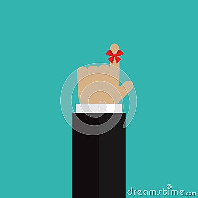 The ribbon on the finger reminder turquoise background Vector Illustration