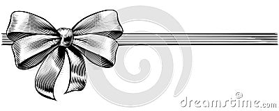 Ribbon Gift Bow Vintage Engraved Etching Woodcut Vector Illustration