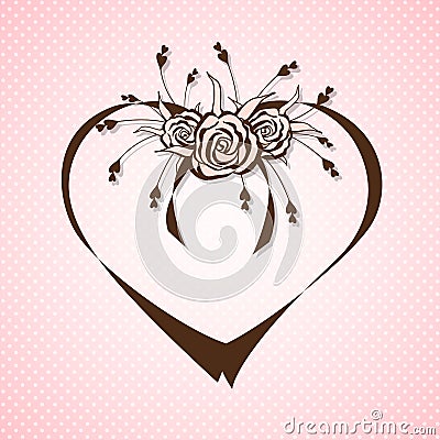 Ribbon heart with abstract roses Vector Illustration