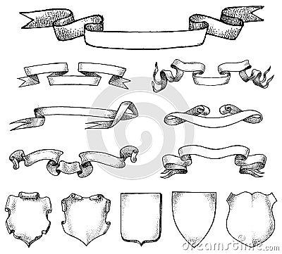 Ribbon labels ande Frame for national emblem. Heraldry in vintage style. Banners and templates for inscriptions and Coat Vector Illustration