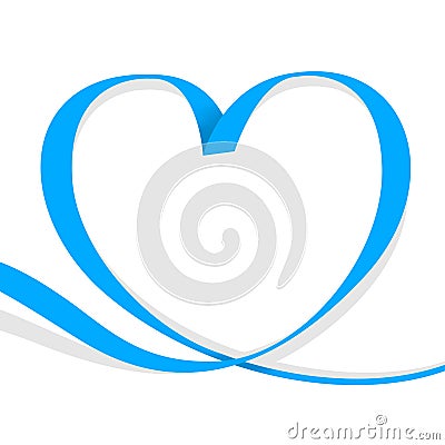 Ribbon light blue heart shape isolated on white, ribbon line blue heart-shaped, heart shape ribbon stripes blue, copy space, Vector Illustration