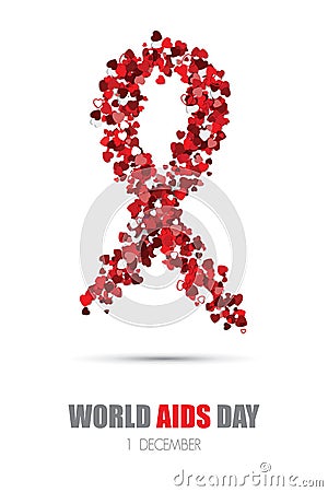 Ribbon from little colorful hearts, AIDS world day symbol. Vector illustration. Vector Illustration