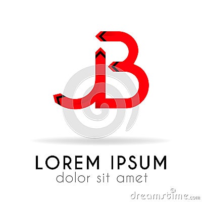 ribbon logo in dark red gradation with JB Letter Vector Illustration