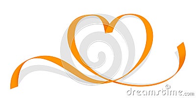 Ribbon orange heart shape isolated on white, ribbon line orange heart-shaped, heart shape ribbon stripes orange, copy space, Vector Illustration