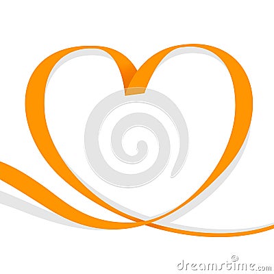 Ribbon orange heart shape isolated on white, ribbon line orange heart-shaped, heart shape ribbon stripes orange, copy space, Vector Illustration