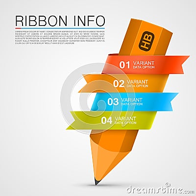 Ribbon with a pencil list of options Vector Illustration