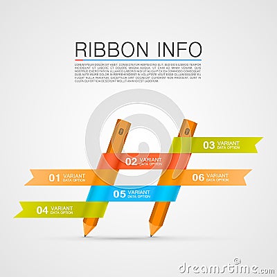 Ribbon with a pencil list of options Vector Illustration