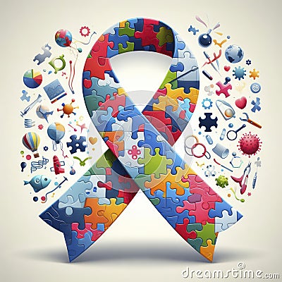 Ribbon of Progress: Puzzle Pieces Symbolizing Global Collaborative Research Stock Photo