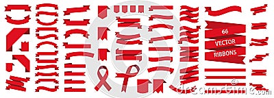 Ribbon red colored set. Banner isolated. Flat vector ribbons banners isolated background. Set ribbons or banners. Vector Vector Illustration