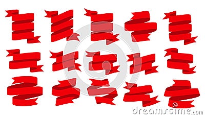 Ribbon red holiday sale party flowing flat set Vector Illustration