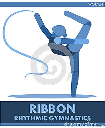 Ribbon. Rhythmic gymnastics. Sports Women`s competition. Vector. Icon, pictogram. Summer international sport. Girls. Women contest Vector Illustration