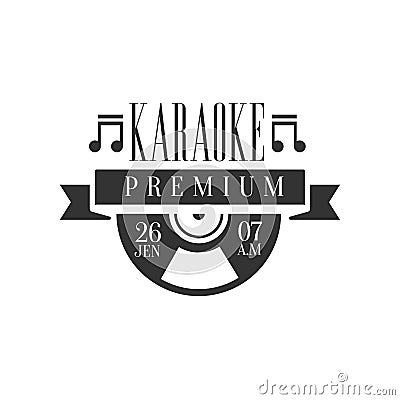 Ribbon And Vinyl Record Karaoke Premium Quality Bar Club Monochrome Promotion Retro Sign Vector Design Template Vector Illustration