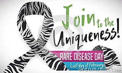 Commemorative Zebra Ribbon Promoting Join to the Rare Disease Day, Vector Illustration Vector Illustration