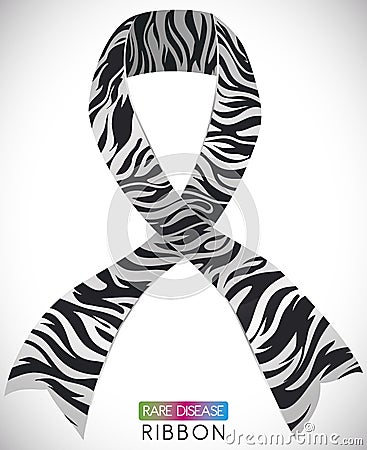 Ribbon with Zebra Print like Symbol for Rare Disease, Vector Illustration Vector Illustration