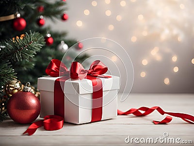 Ribboned Elegance: Christmas Blessings in Red and White Stock Photo