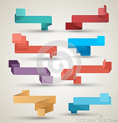 Ribbons collection origami modern style. Vector Illustration