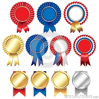 Ribbons Rosette Badge Vector Illustration