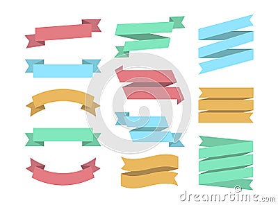 Ribbons set of 12 bunners. Colorful set Ribbin. Flat design graphic elements collection. Vector ribbons and banners Vector Illustration