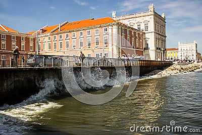 Ribeira area and Tagus waters in Lisboa, Portugal Editorial Stock Photo