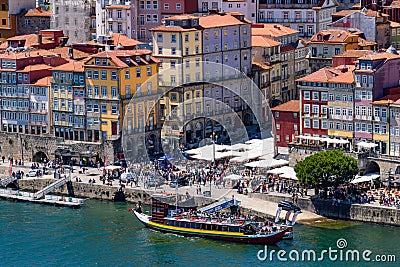Ribeira Square on the riverbank of the River Douro in Porto, Portugal Editorial Stock Photo