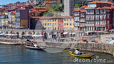 Ribeira Waterfront and River Douro, Porto, Portugal. Editorial Stock Photo
